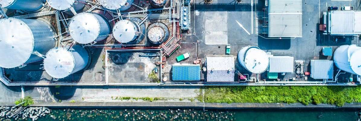 Birds eye view of a process piping facility